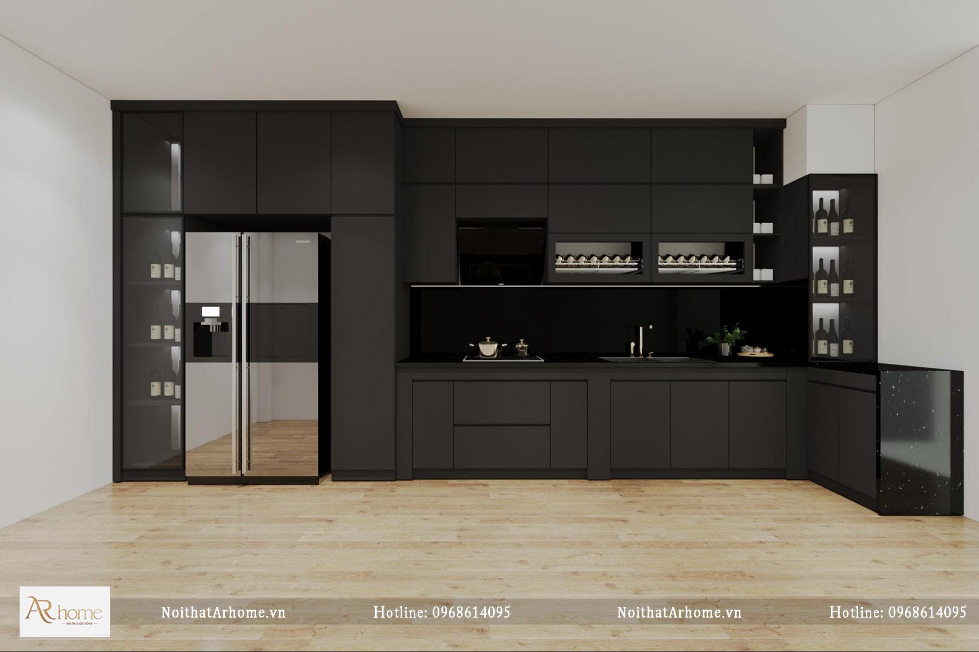Tủ bếp có hộc tủ tone màu đen