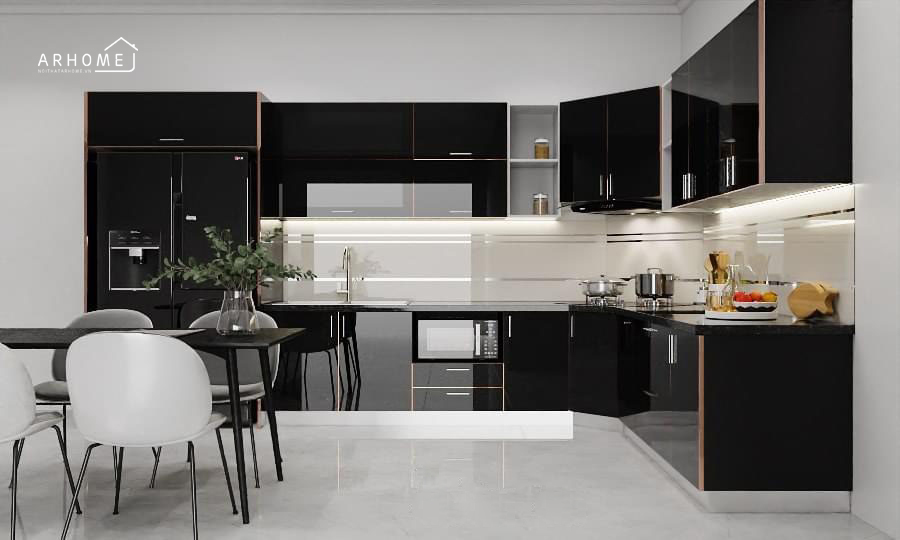 Tủ bếp inox tone màu đen sang trọng