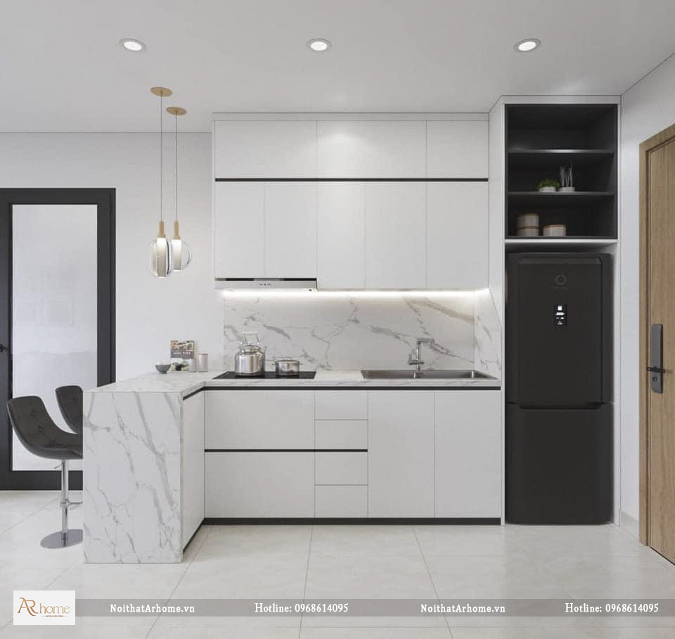 Tủ bếp nhựa Picomat cánh Acrylic sáng bóng hiện đại