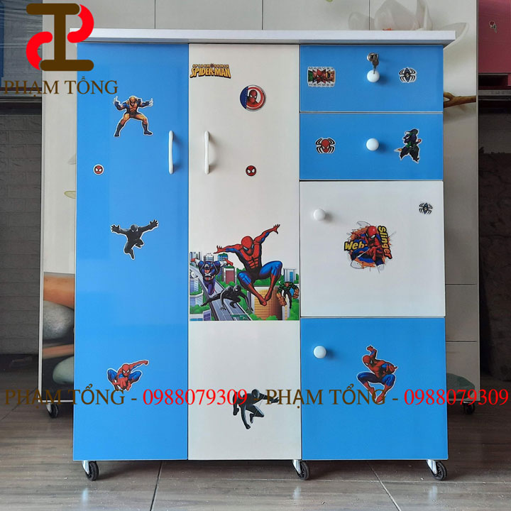 Tủ quần áo ngang 1m người nhện cho bé trai nhựa đài loan