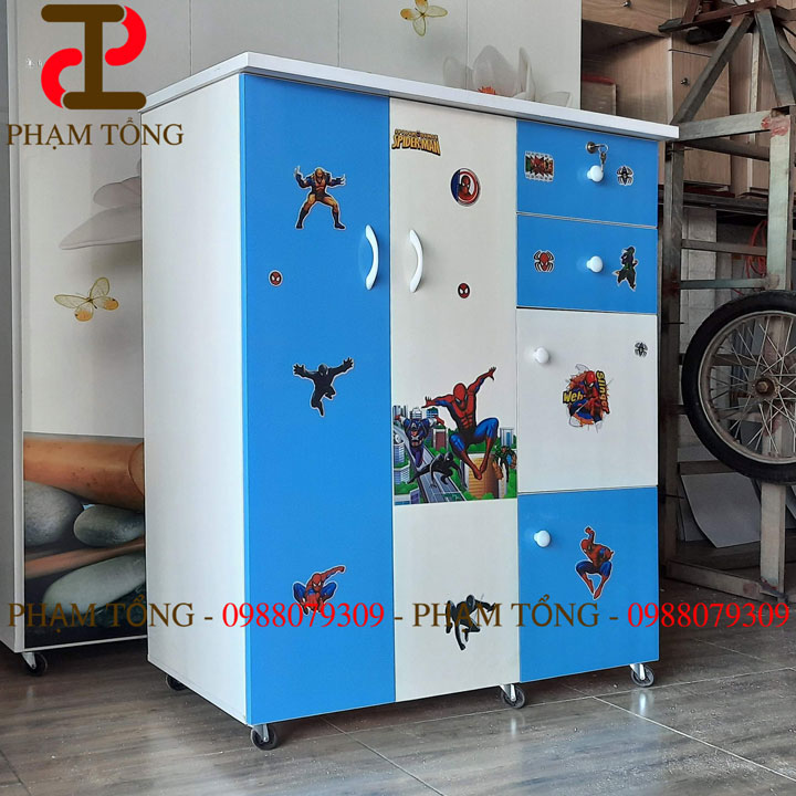 Tủ quần áo ngang 1m người nhện cho bé trai nhựa đài loan