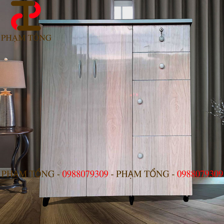 Tủ quần áo nhựa đài loan trẻ em có thanh treo và hộc tủ màu giả gỗ