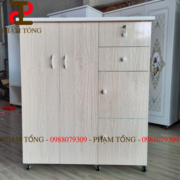 Tủ quần áo nhựa đài loan trẻ em có thanh treo và hộc tủ màu giả gỗ
