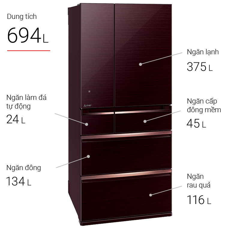 Tủ lạnh Mitsubishi Electric Inverter 694 lít MR-WX70C