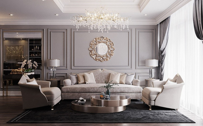 Trang Trí Phòng Khách Kết Hợp Gương