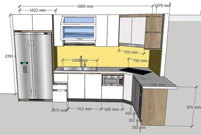 Kích thước tiêu chuẩn tủ bếp