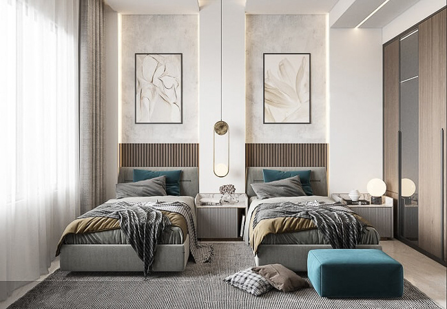 Thiết kế phòng ngủ nhỏ 2 giường