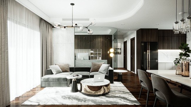 Phòng khách thiết kế tối giản nhưng sang trọng