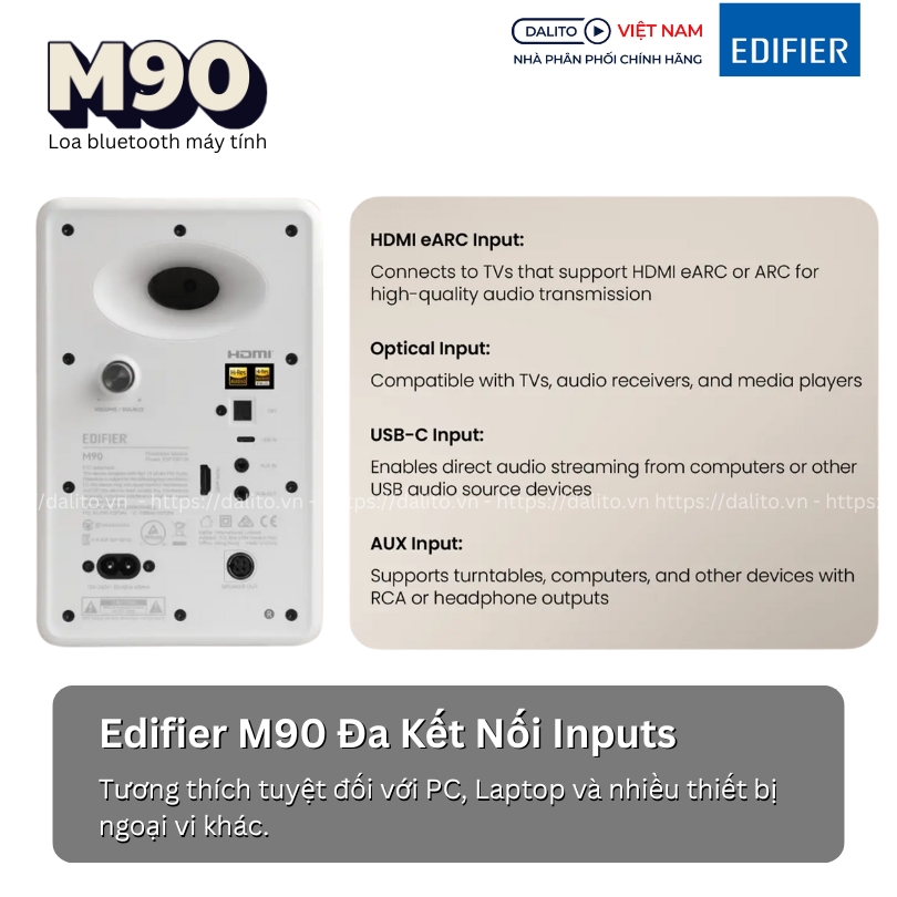 Cổng kết nối đa dạng trên thân loa Edifier M90 tiện lợi.
