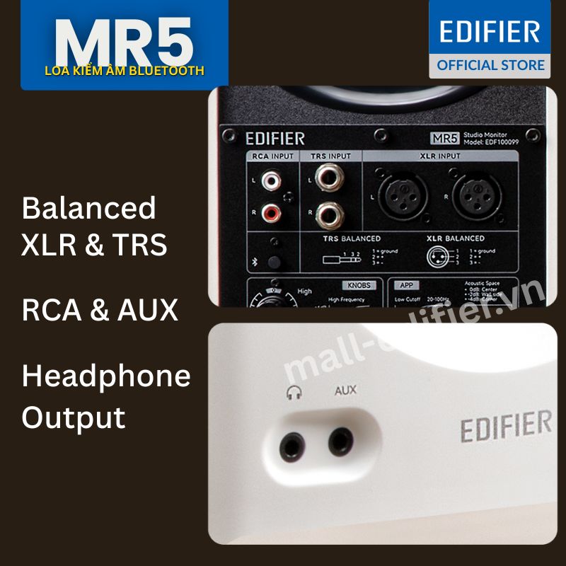 Loa Edifier MR5 – Kết nối XLR, TRS, RCA tiện lợi