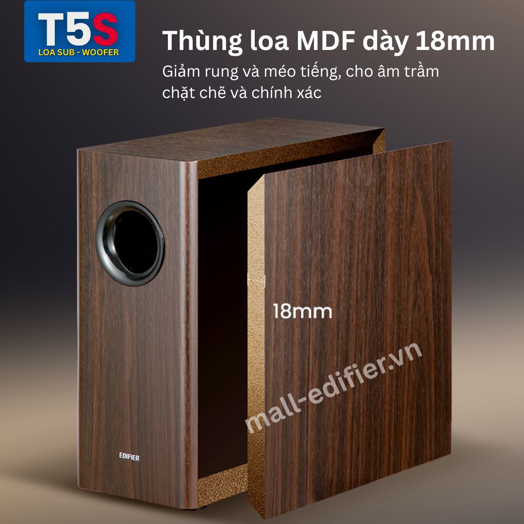 Loa Edifier T5s Thùng loa MDF, giảm cộng hưởng