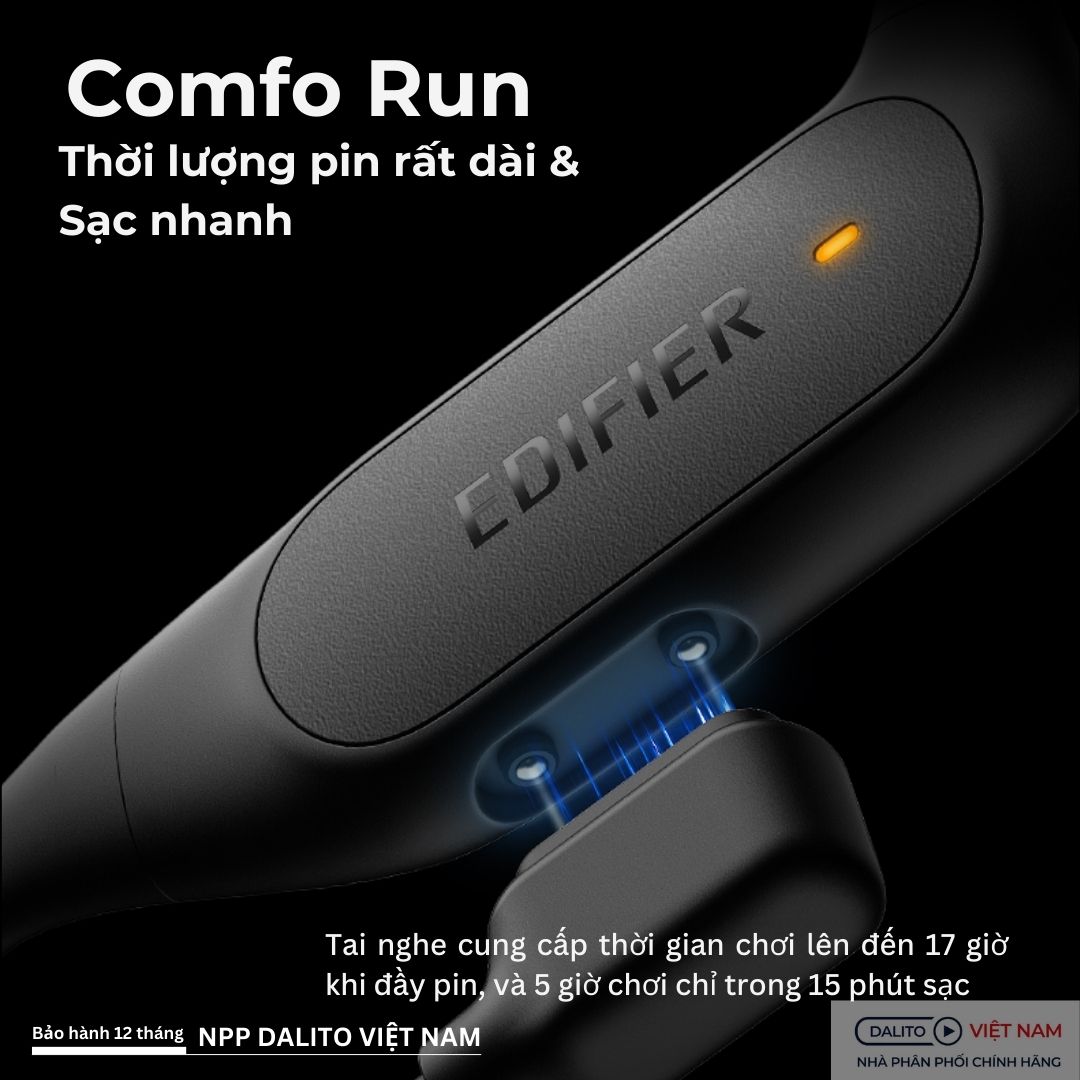 Tai nghe Edifier Comfo Run nghe nhạc liên tục 17 giờ