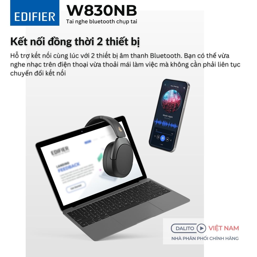 Tai nghe Edifier W830Nb kết nối đồng thời 2 thiết bị