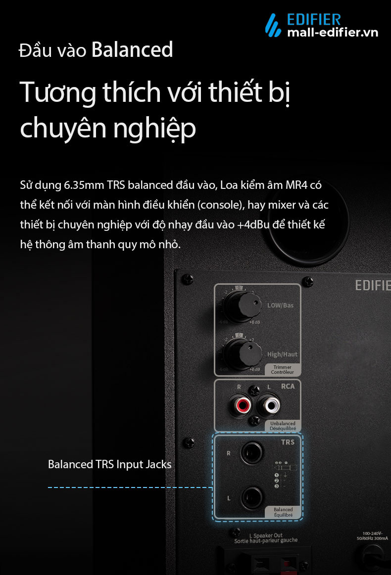 Loa kiểm âm MR4 làm việc với thiết bị chuyên nghiệp