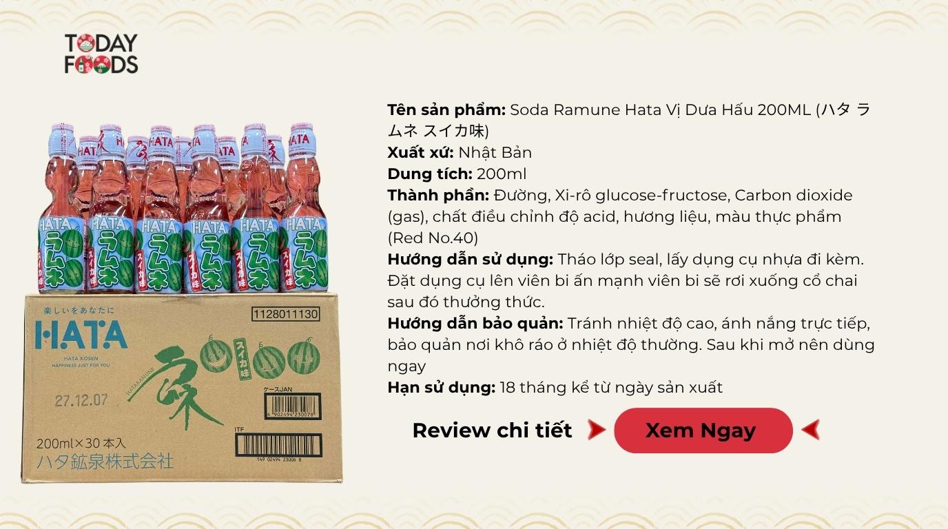 Đánh giá Soda Ramune Hata vị Dưa Hấu 200ML (Thùng 30 Chai)