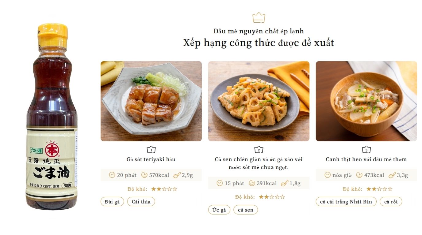 Các Công Thức Với Dầu Mè Nguyên Chất Maruhon Takemoto 300g