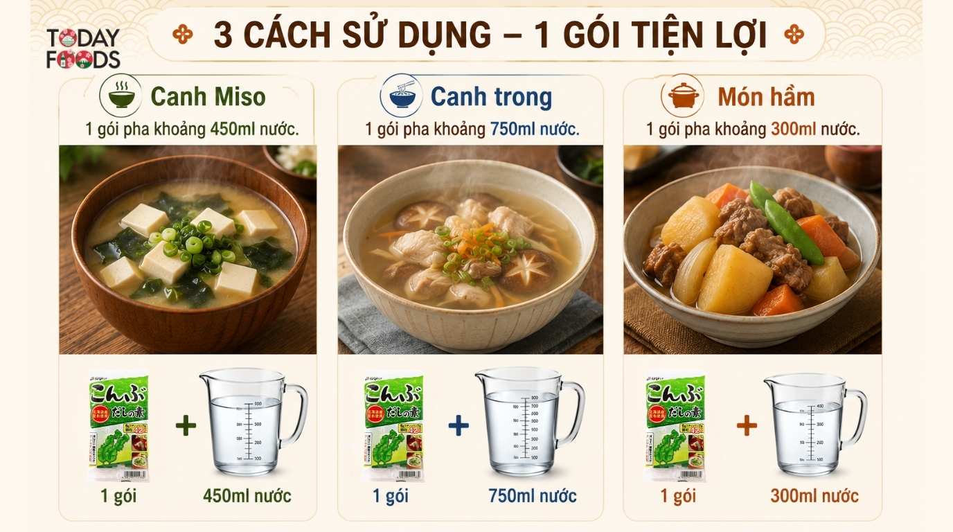 Cách sử dụng Hạt Nêm Từ Rong Biển Kombu Dashi No Moto (Shimaya) 42g