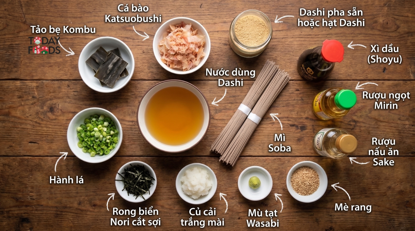 Chuẩn bị nguyên liệu để nấu mì soba