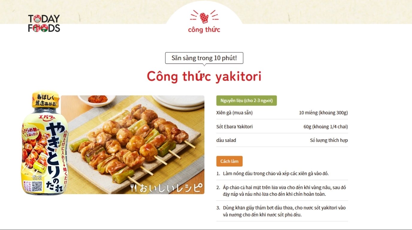 Công thức Yakitori với Sốt Gà Nướng Yakitori Ebara 240G