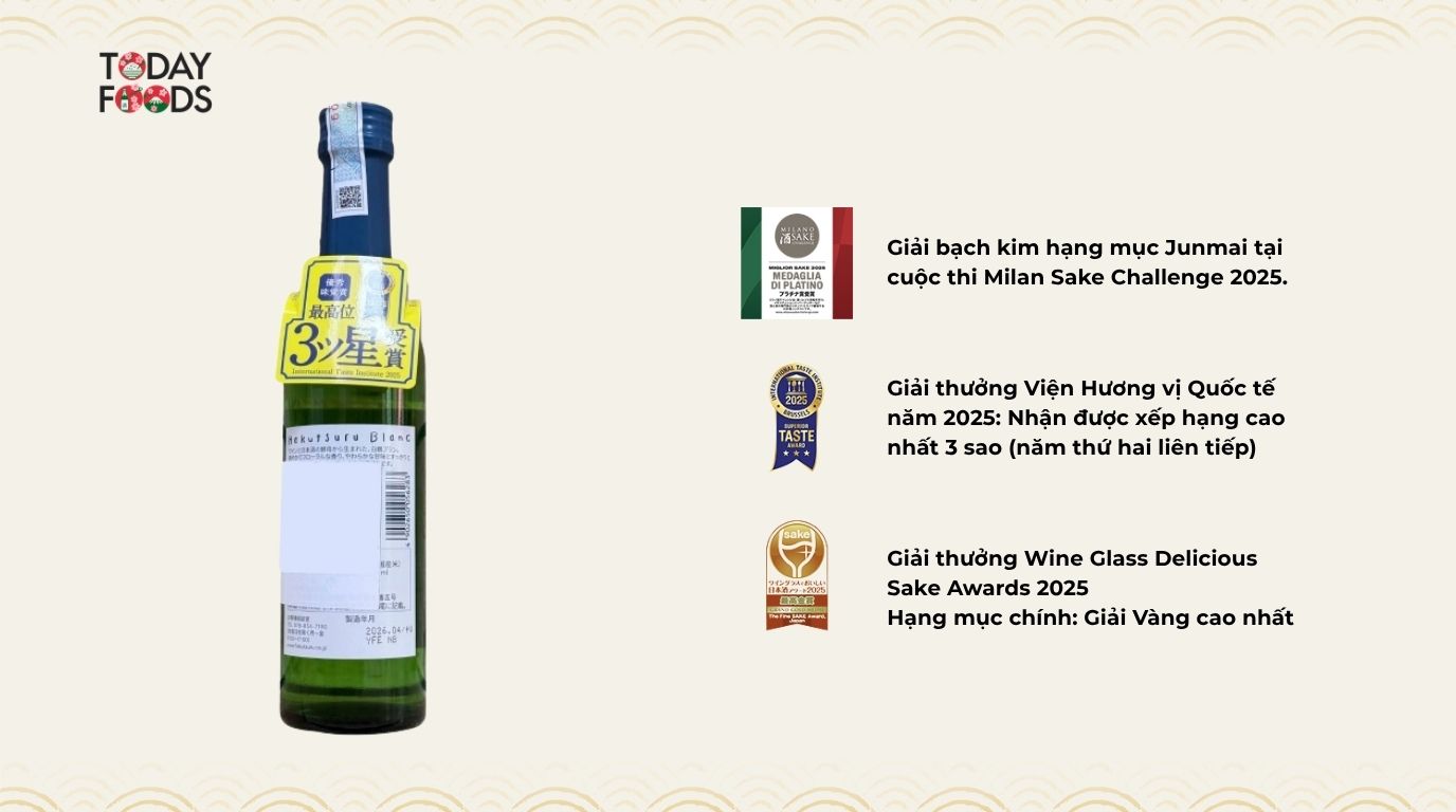 Giải thưởng Rượu Sake Hakutsuru Blanc 8% 720ML