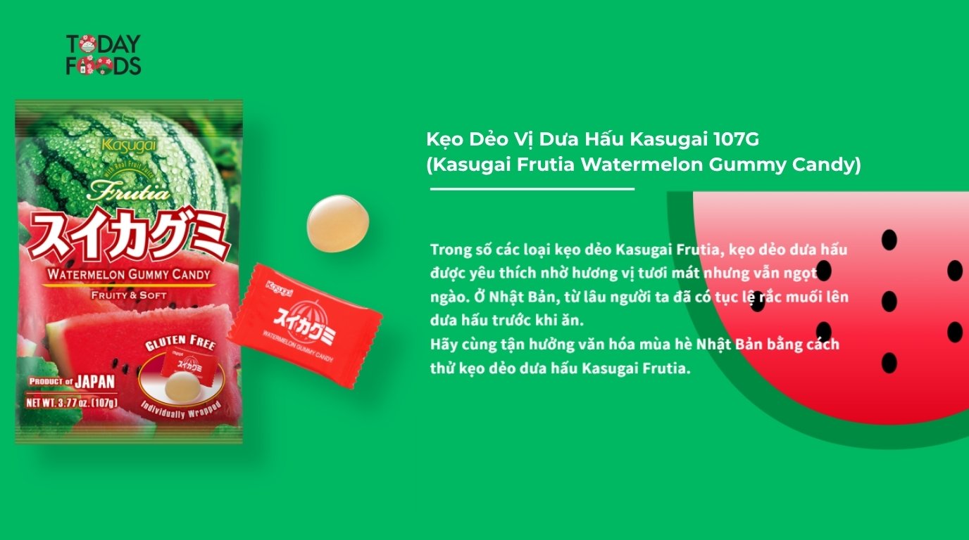 Mô Tả Kẹo Dẻo Vị Dưa Hấu Kasugai 107G