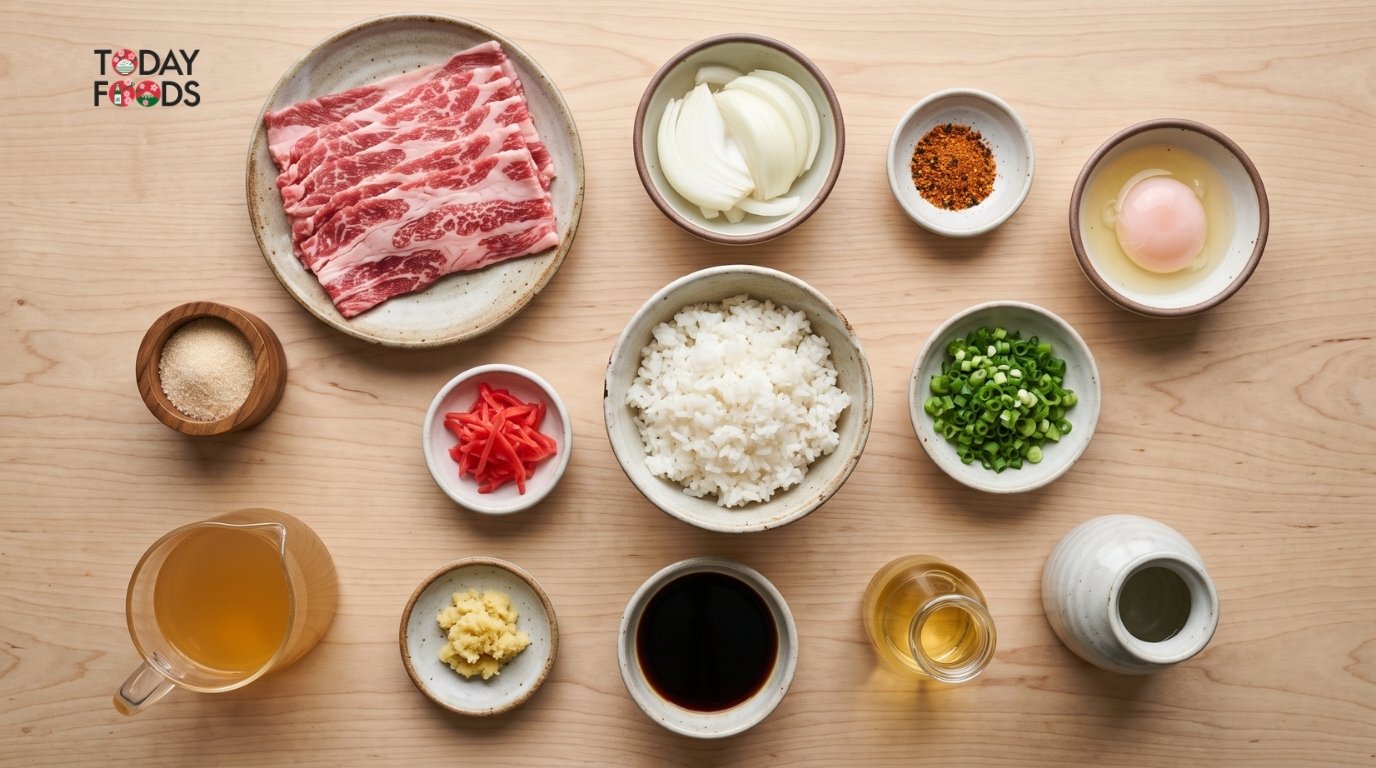 Nguyên liệu làm cơm bò Gyudon