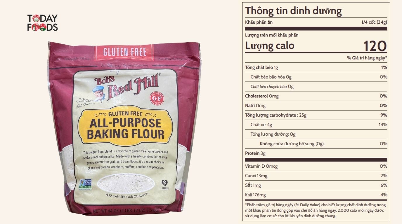 Thông Tin Dinh Dưỡng Bột Mì Đa Dụng Bob's Red Mill 1,24kg (Không Gluten)
