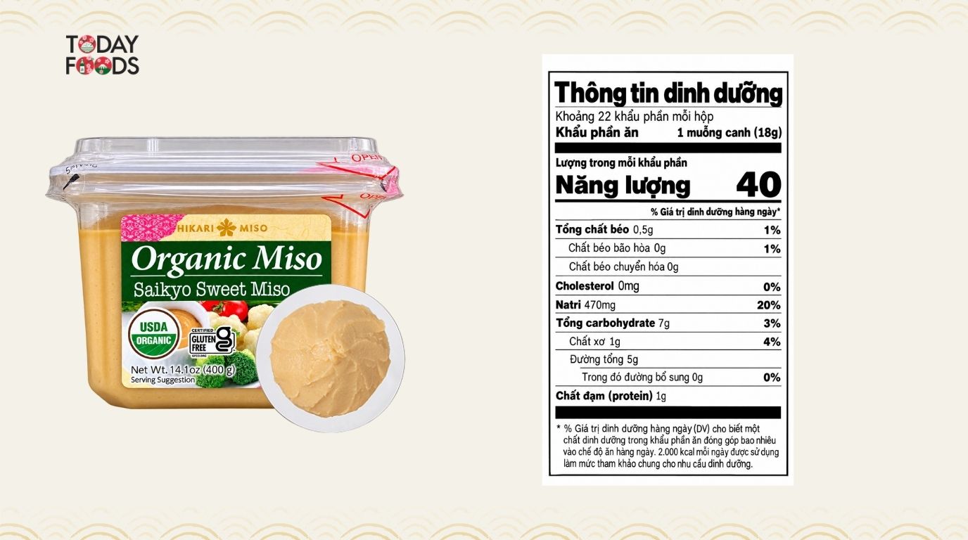 Thông Tin Dinh Dưỡng Tương Miso Ngọt Saikyo Hữu Cơ Hikari Miso 400G