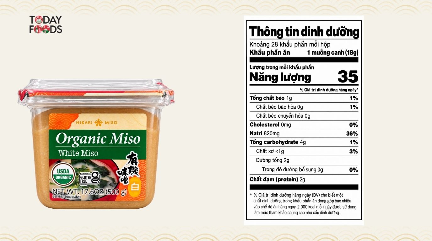 Thông Tin Dinh Dưỡng Tương Miso Trắng Hữu Cơ Hikari Miso 500G