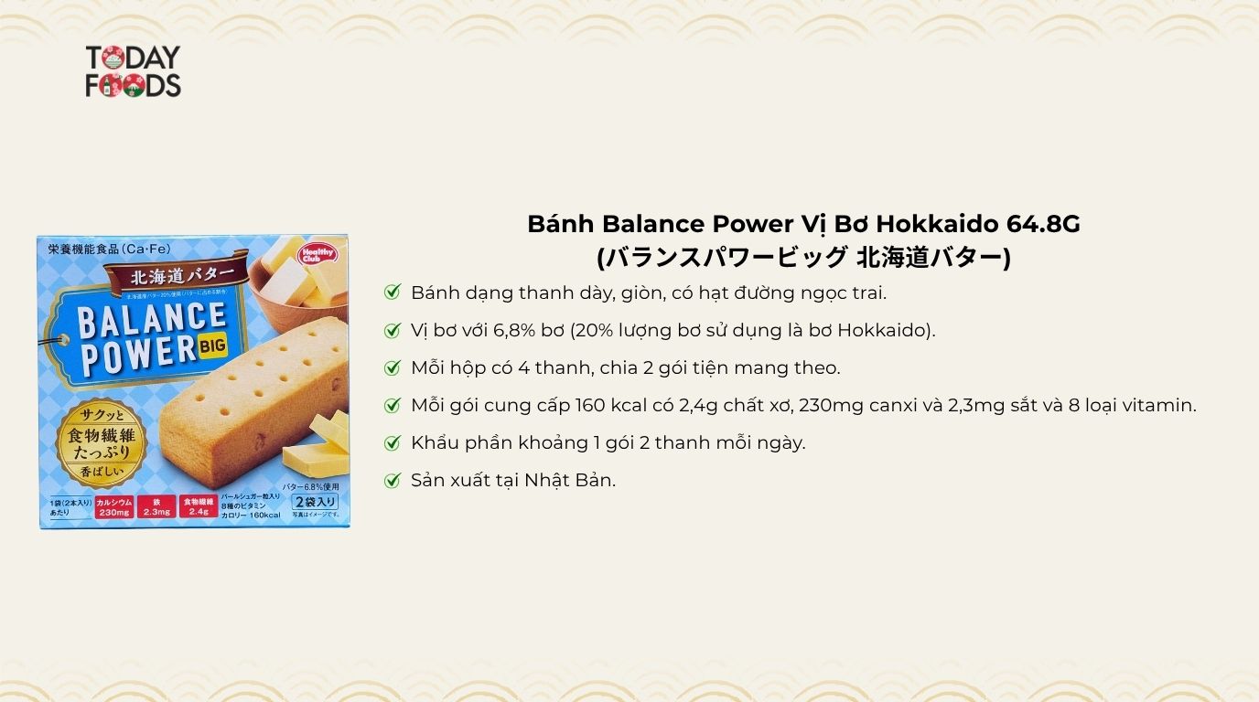 Ưu Điểm Bánh Balance Power Vị Bơ Hokkaido 64.8G