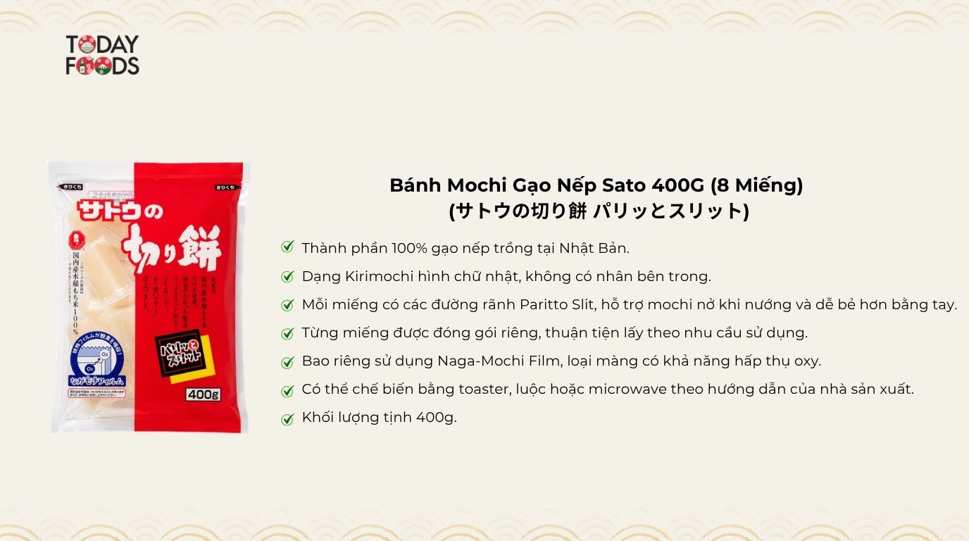 Ưu Điểm Bánh Mochi Gạo Nếp Sato 400G (8 Miếng)