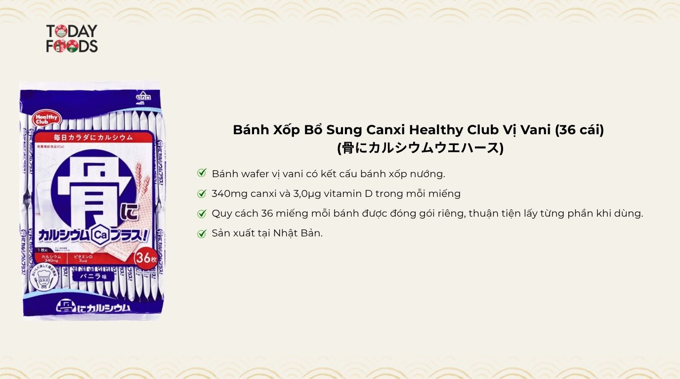 Ưu Điểm Bánh Xốp Bổ Sung Canxi Healthy Club Vị Vani (36 cái)