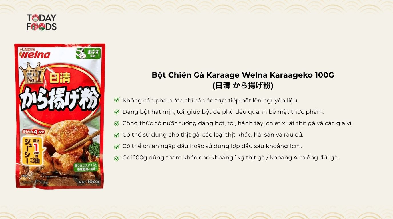 Ưu Điểm Bột Chiên Gà Karaage Welna Karaageko 100G