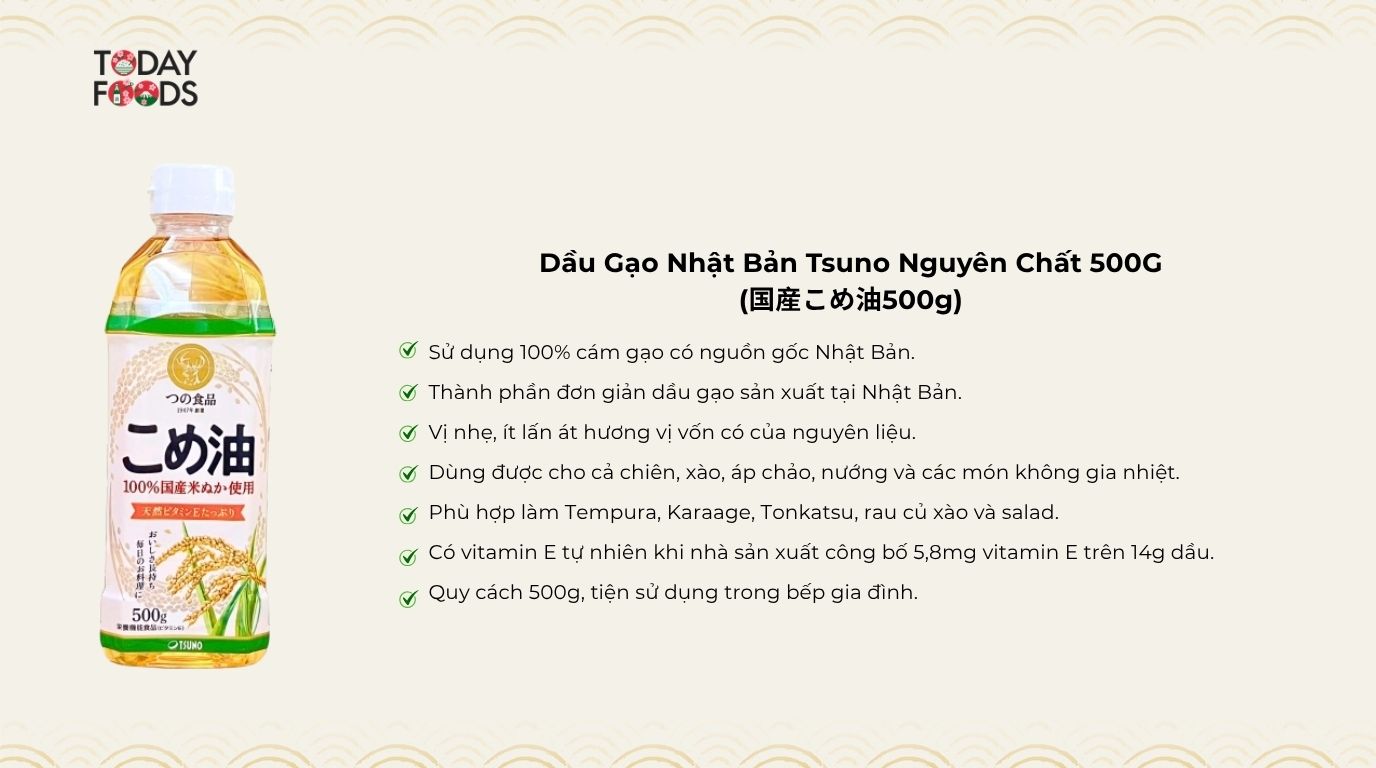 Ưu Điểm Dầu Gạo Nhật Bản Tsuno Nguyên Chất 500G