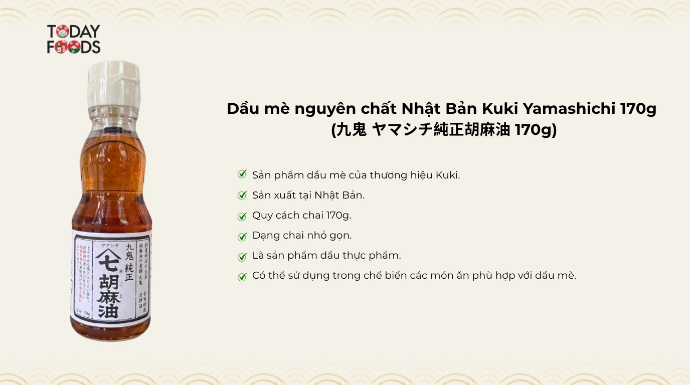 Ưu điểm Dầu Mè Nhật Nguyên Chất Kuki Yamashichi 170G