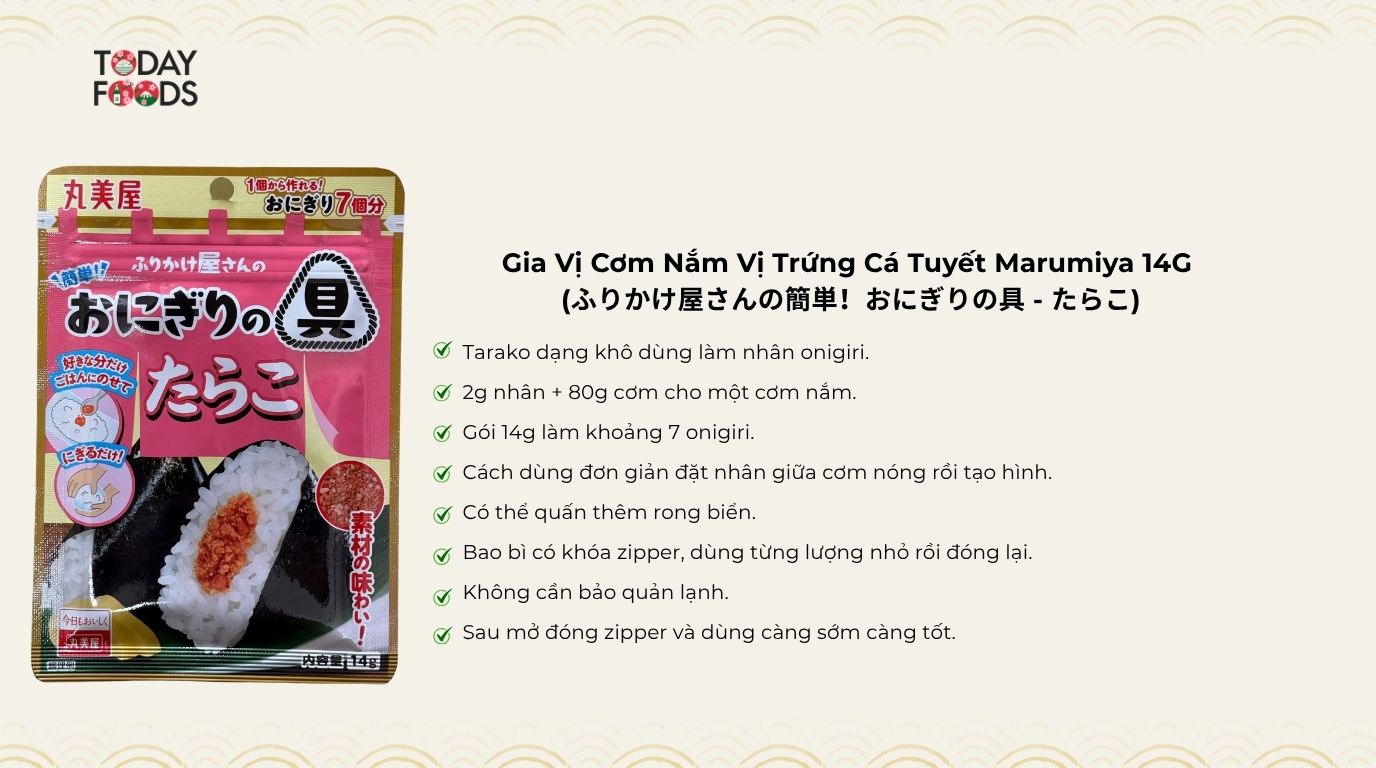 Ưu Điểm Gia Vị Cơm Nắm Vị Trứng Cá Tuyết Marumiya 14G