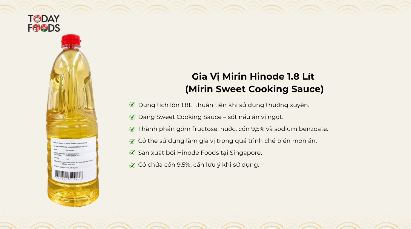 Ưu điểm Gia Vị Mirin Hinode 1.8 Lít
