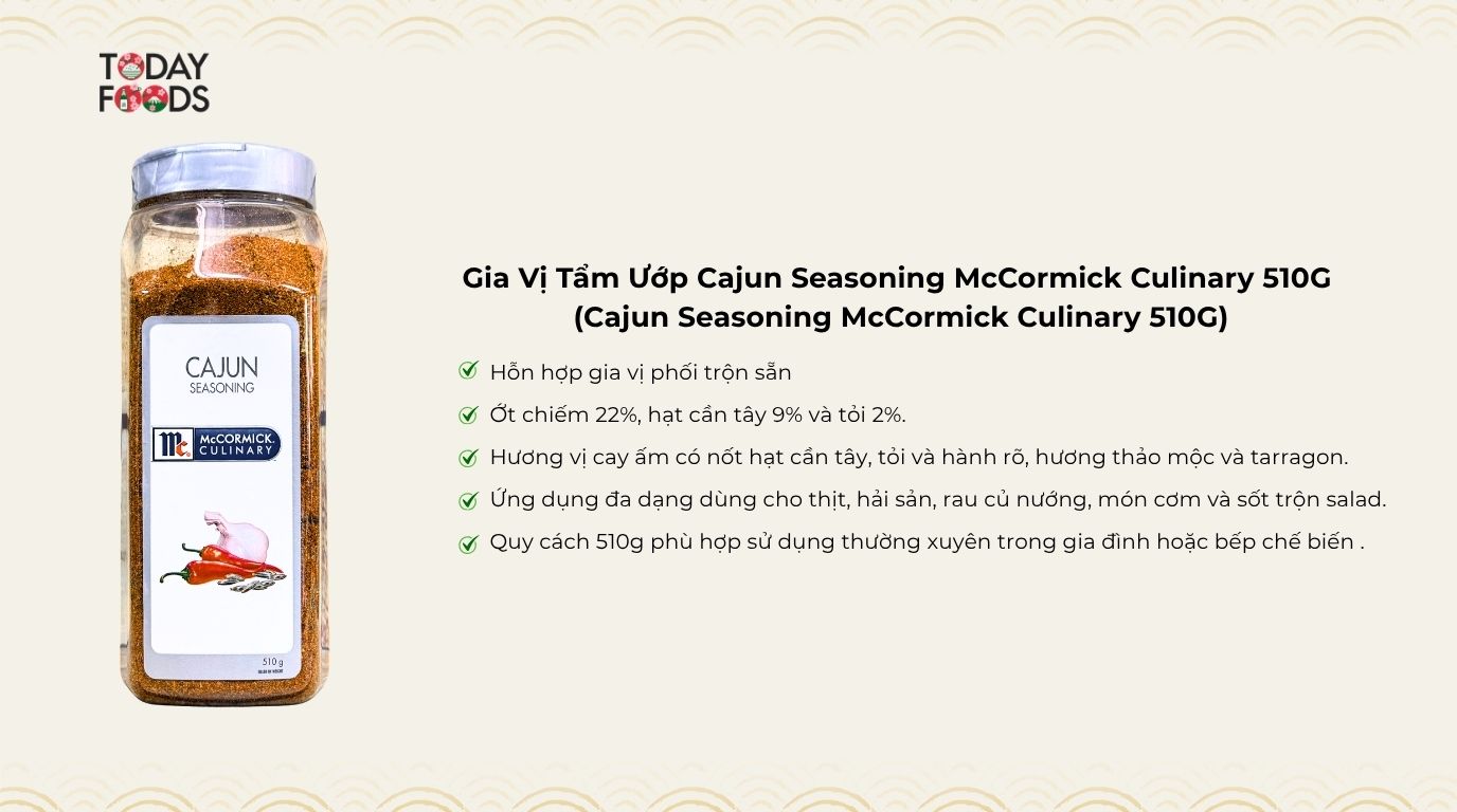 Ưu Điểm Gia Vị Tẩm Ướp Cajun Seasoning McCormick Culinary 510G