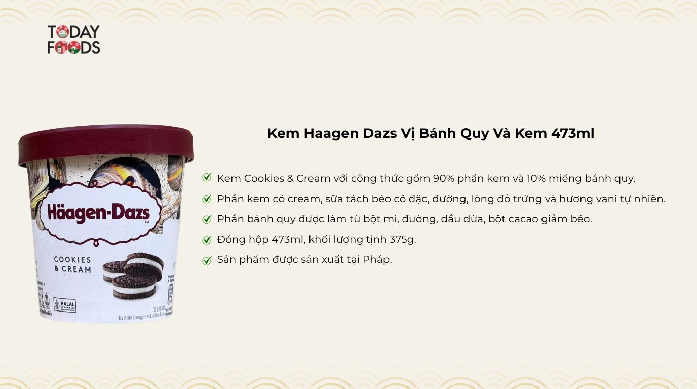 Ưu Điểm Kem Haagen Dazs Vị Bánh Quy Và Kem 473ml