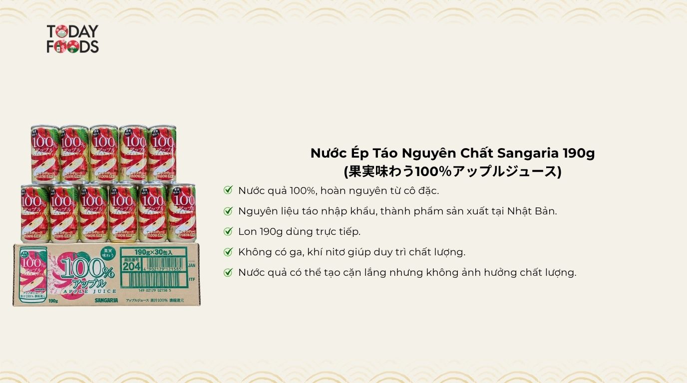 Ưu Điểm Nước Ép Táo Nguyên Chất Sangaria 190g