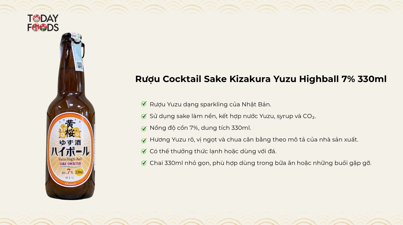 Ưu điểm Rượu Cocktail Sake Kizakura Yuzu Highball 7% 330ml