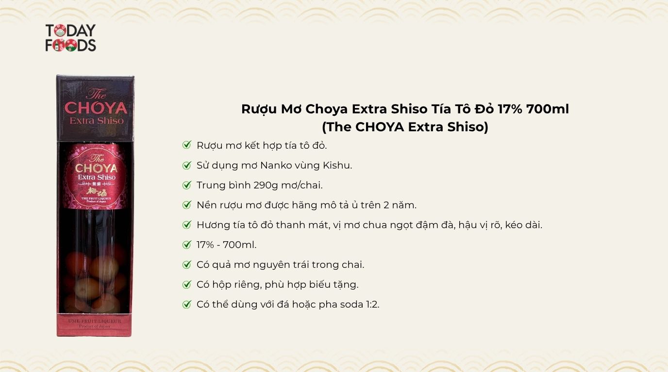 Ưu Điểm Rượu Mơ Choya Extra Shiso Tía Tô Đỏ 17% 700ml