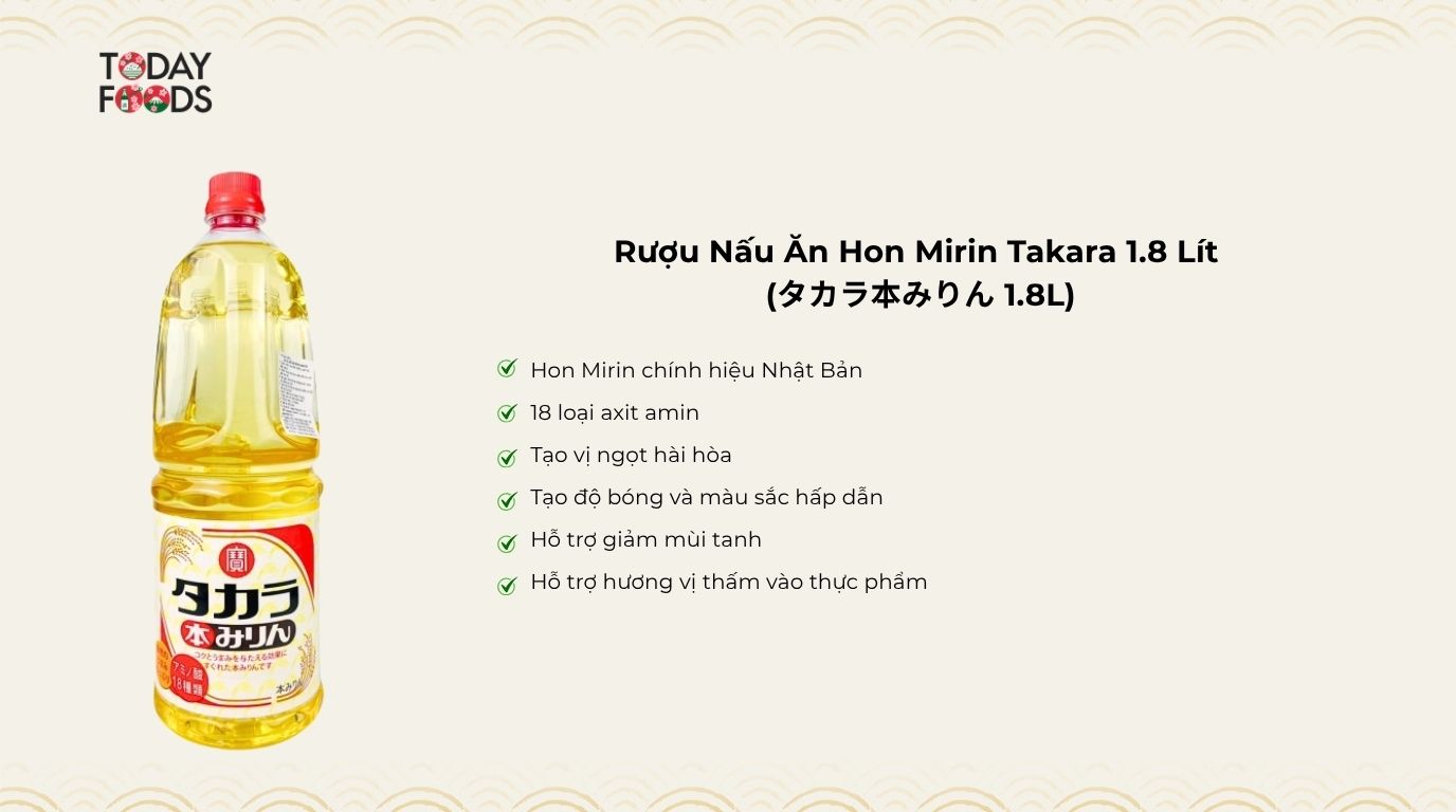 Ưu điểm Rượu Nấu Ăn Hon Mirin Takara 1.8 Lít
