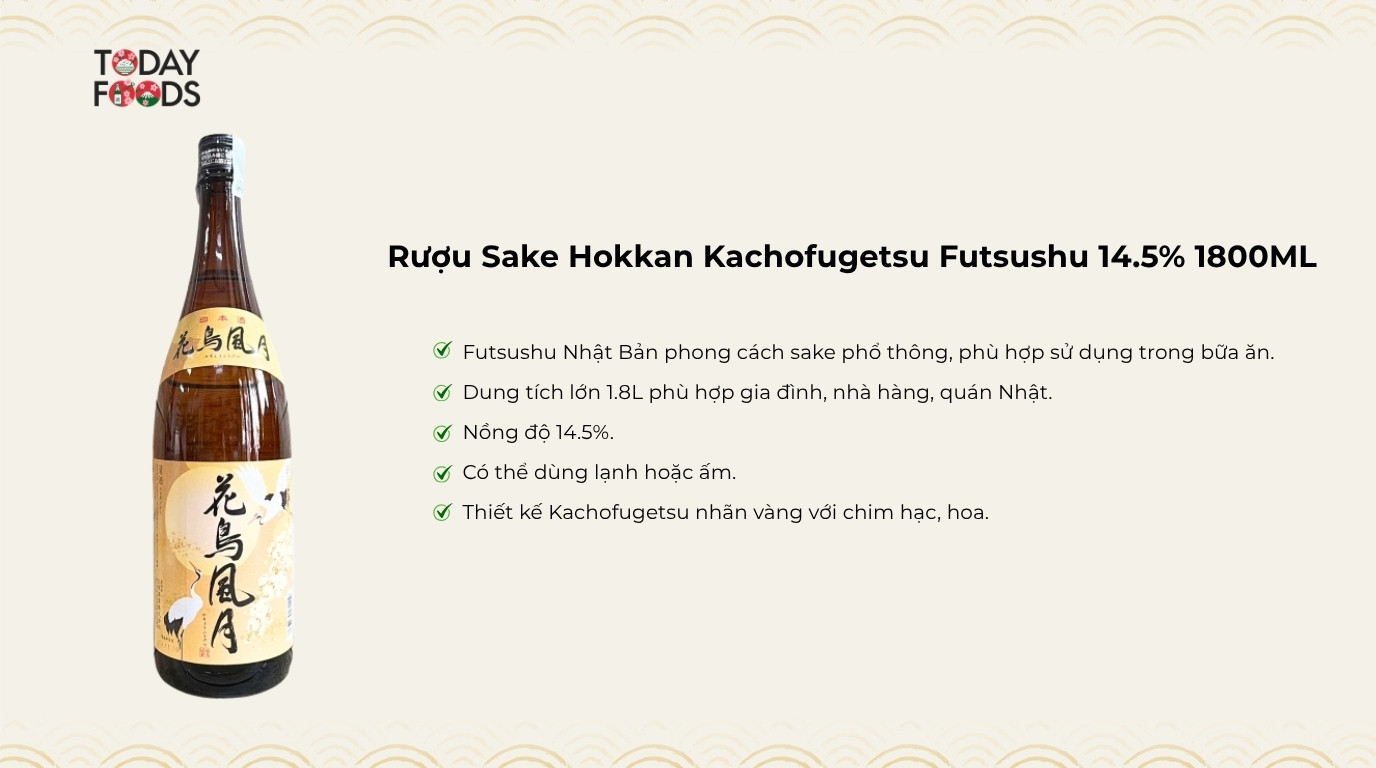 Ưu Điểm Rượu Sake Hokkan Kachofugetsu Futsushu 14.5% 1800ML