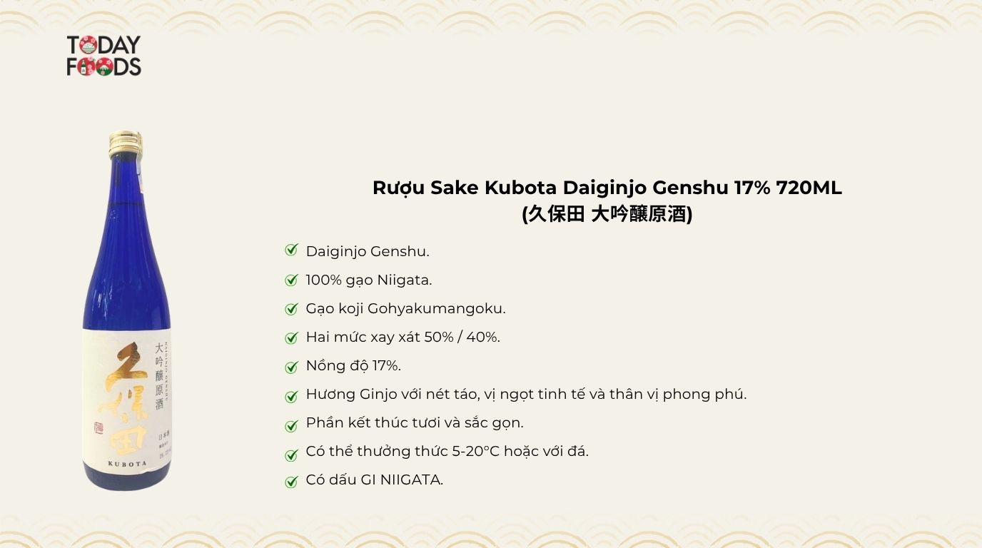 Ưu Điểm Rượu Sake Kubota Daiginjo Genshu 17% 720ML