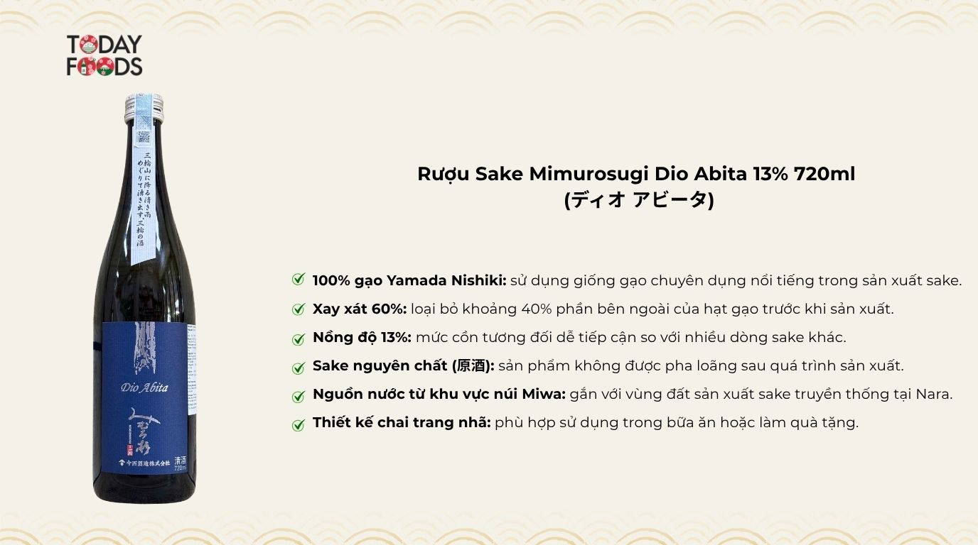 Ưu Điểm Rượu Sake Mimurosugi Dio Abita 13% 720ml