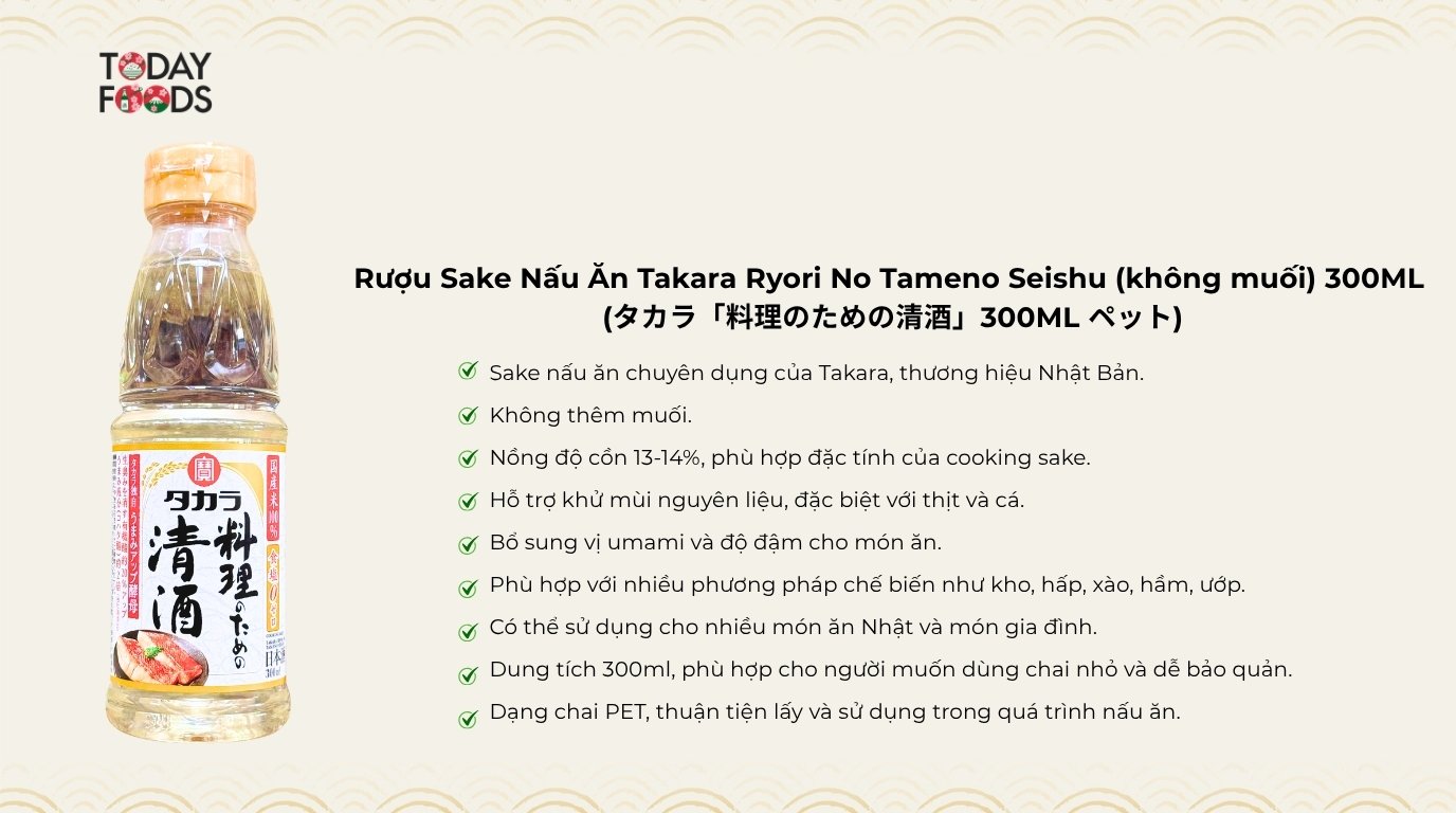 Ưu Điểm Rượu Sake Nấu Ăn Takara Ryori No Tameno Seishu (không muối) 300ML