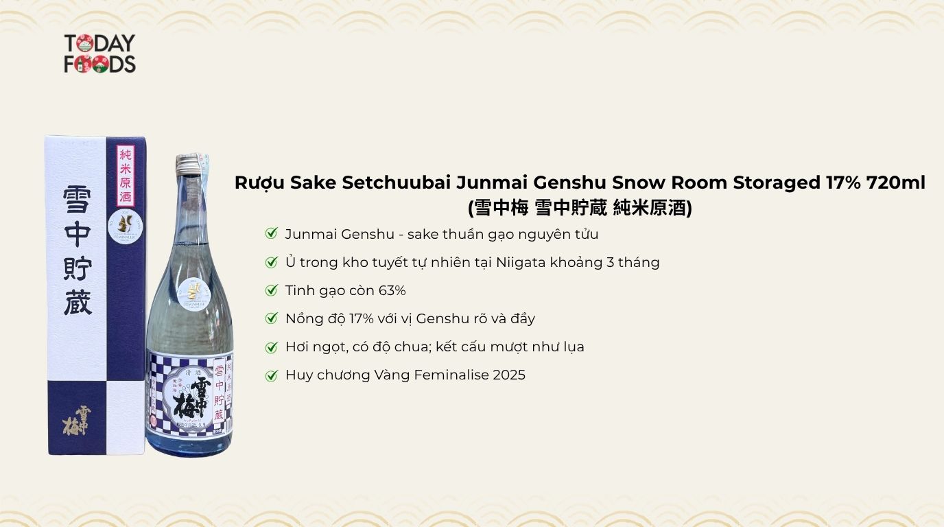 Ưu Điểm Rượu Sake Setchuubai Junmai Genshu Snow Room Storaged 17% 720ml