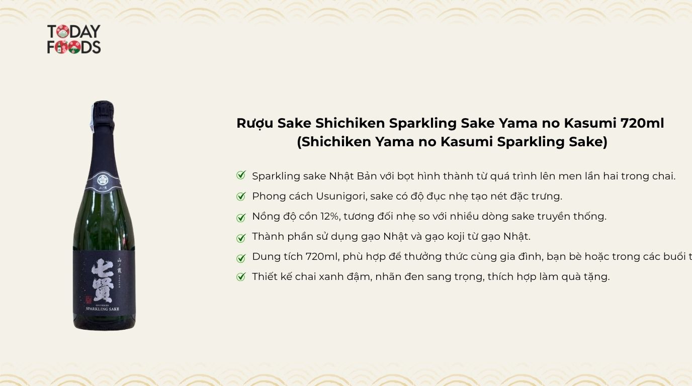Ưu điểm Rượu Sake Shichiken Sparkling Sake Yama no Kasumi 720ml