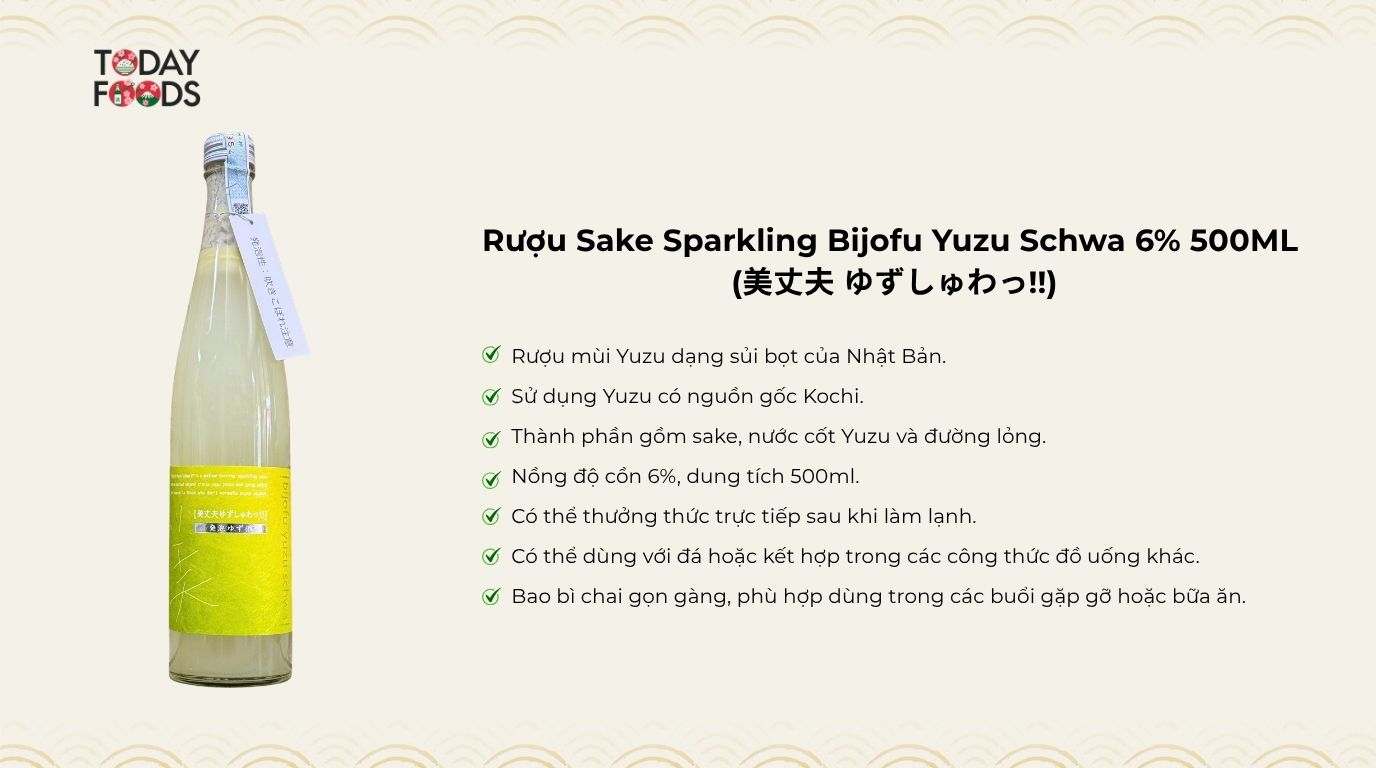 Ưu điểm Rượu Sake Sparkling Bijofu Yuzu Schwa 6% 500ML